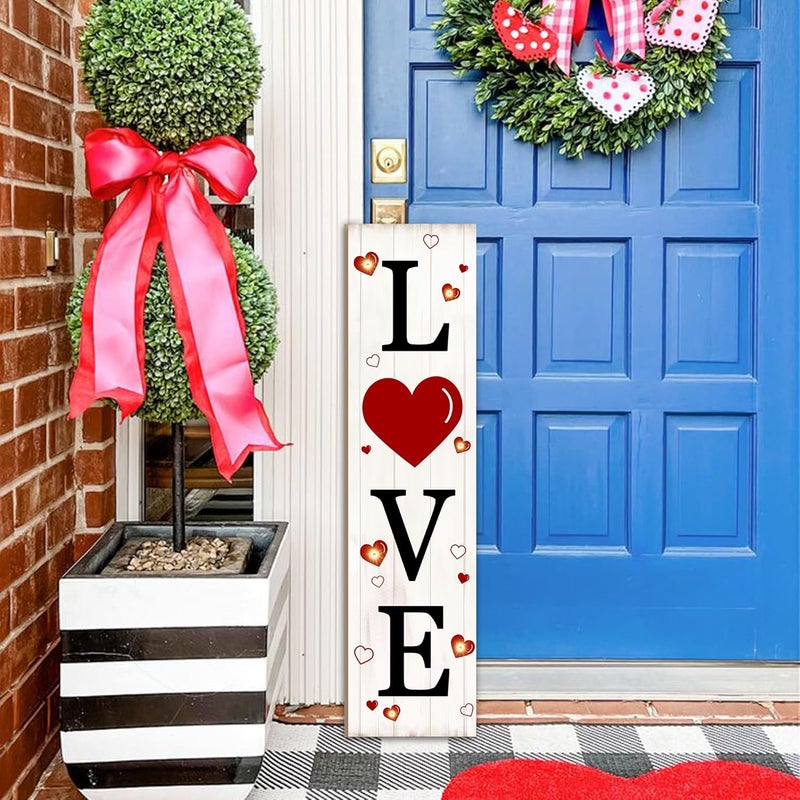 PEROUU Lighted Wooden Love Sign, Rustic Valentine’s Day Porch Sign for Front Door Decorations, Valentines Love Decor Home Hanging Signs Wall Sign 31.5"H - Image 1